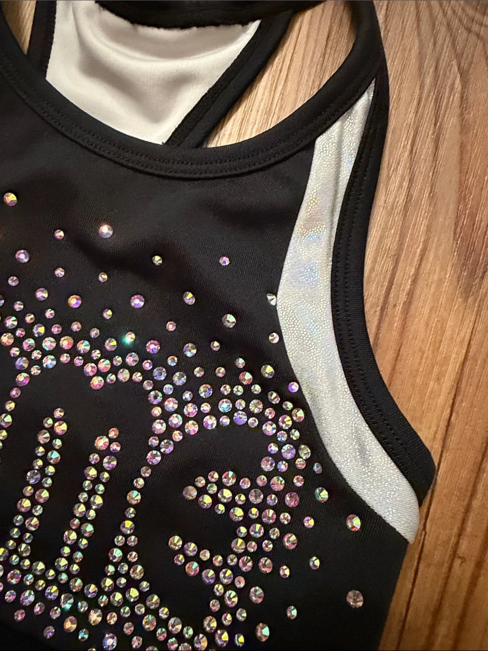Girls' Black Rhinestone Athletic Crop Cheer Dance 🪩 Top